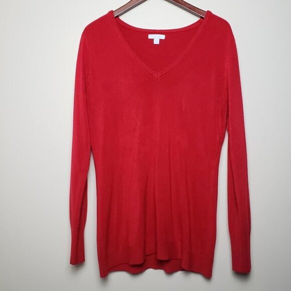NEW YORK & CO. Red Acrylic V-Neck Sweater - Picture 1 of 4